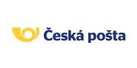 Logo České pošty s charakteristickým modro-žlutým ztvárněním, symbolizující poštovní služby v České republice.