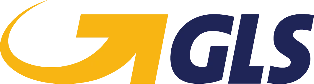 Logo společnosti GLS ve žluto-modrých barvách, symbolizující logistiku a rychlé doručovací služby.